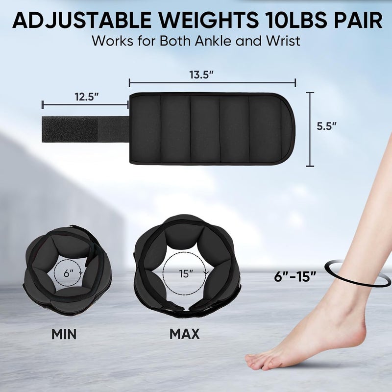 APEXUP 10lbs/Pair Adjustable Ankle Weights for Women and Men, Modularized Leg Weight Straps for Yoga, Walking, Running, Aerobics, Gym - Image 2
